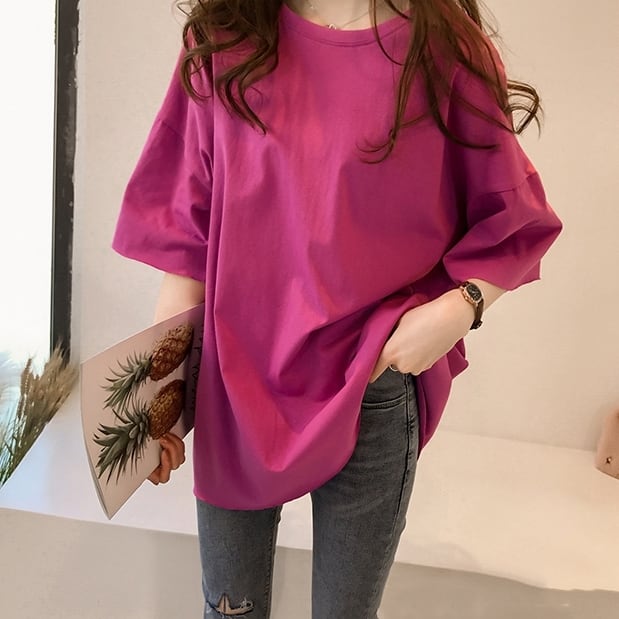 トップス Tシャツ カットソー 袖あり 半袖 五分袖 クルーネック ビッグシルエット ポケット 無地 オーバーサイズ かわいい 大人可愛い きれいめ シンプル カジュアル おしゃれ 無地 春 夏 wt