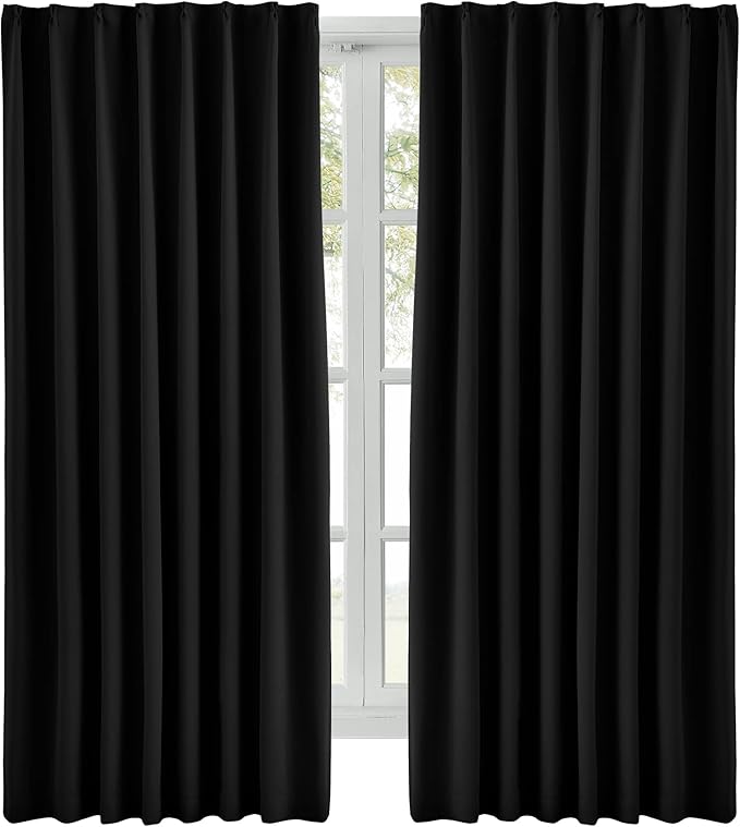 Hansleep カーテン 1級遮光 幅150cm×丈200cm ブラック 2枚組 断熱 防寒 防音 省エネ 厚手 無地 おしゃれ 洗える 寝室 リビング用 (ブラック, 幅150cm×丈200cm