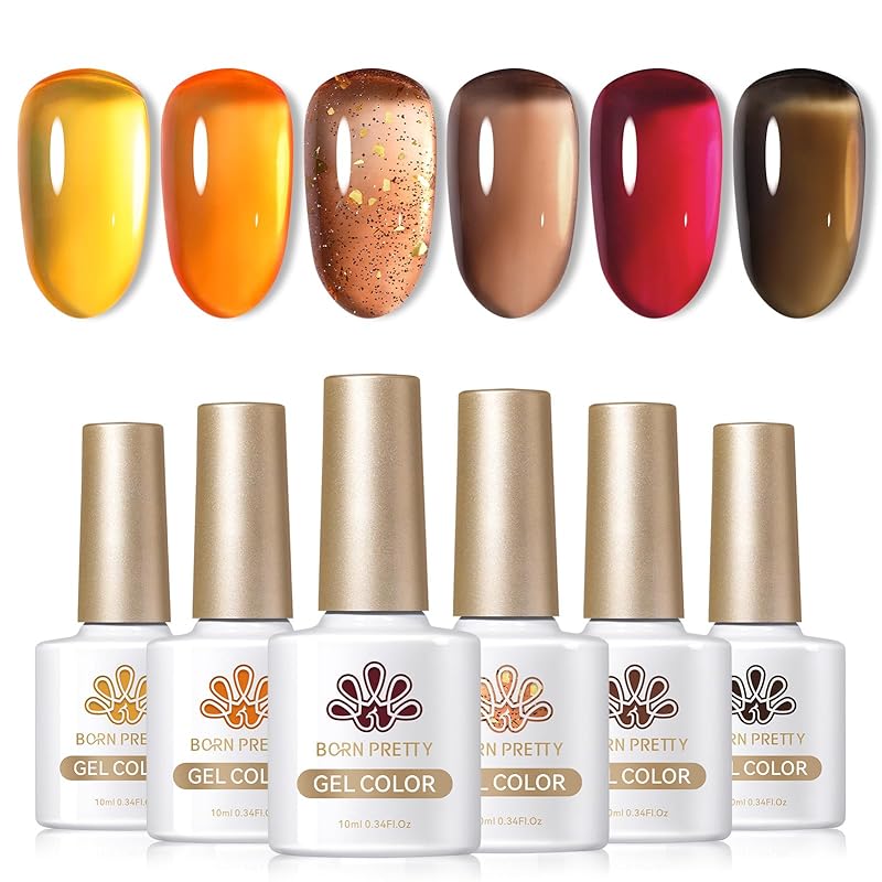 BORN PRETTY ジェルネイルカラーセット ポリッシュタイプ 冬ネイル ブラウン カーキ ピンク 10ml 6色 ブラウン UV/LED対応 セルフネイル…