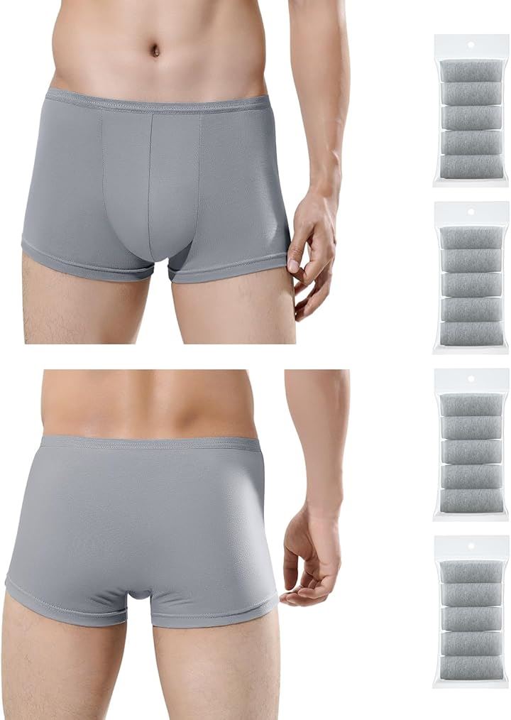 20枚入男性用使い捨て綿100％下着ボクサーパンツ旅行携帯用ショーツフィットネス水泳ホテルスパ病院入院患者 灰(グレー, L)