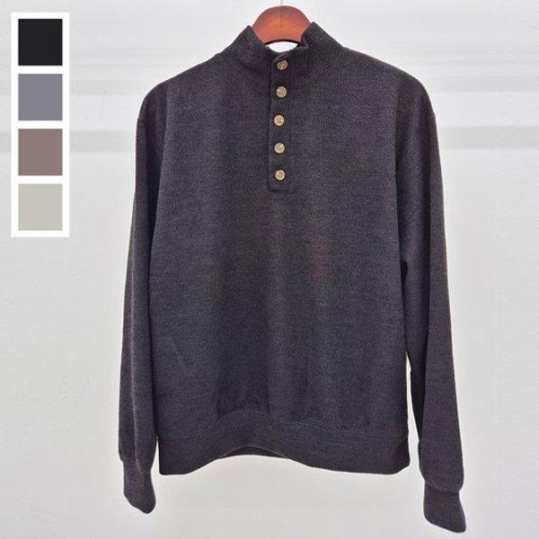 メンズ中薄手ハーフネックボタン長袖スウェットニット 5C-KN-Q111-ブラック 5,384円