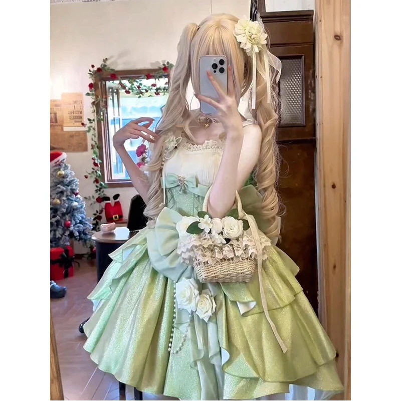 グリーンローズプリンセスドレスリトルフラワーウェディングロリータスカートバースデーかわいい甘いロリータ2025 6,376円