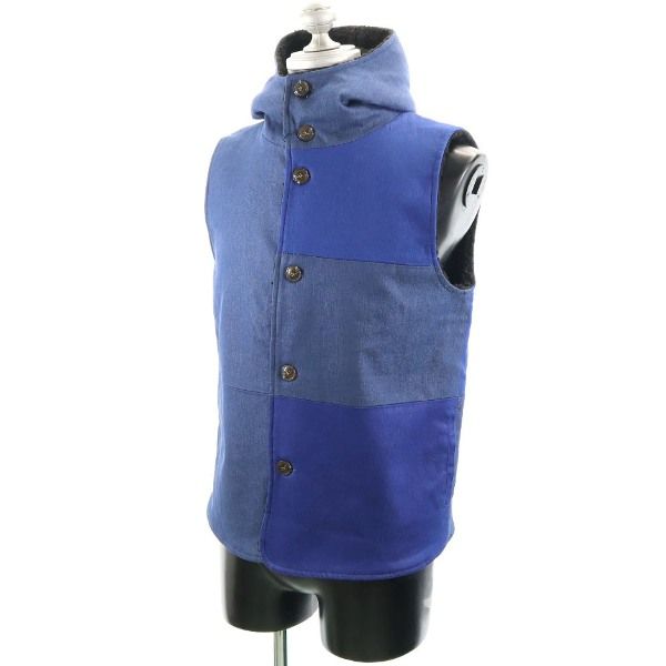 新品 エイチビー オルタネイト フーディボア ベスト M 青 紺 HB デニムクレイジー切替 メンズ
