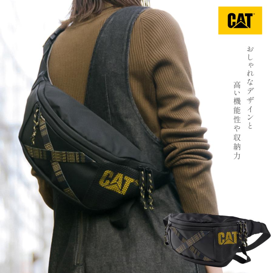 キャタピラー cat ボディバッグ ウエストポーチ ショルダーバッグ メンズ レディース BLACK かっこいい ブラック シール 斜め掛け アウトドア cat84050
