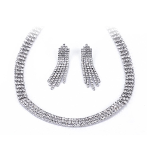 クリスタイルラインストーンウェディングネックレスセット ピアスorイヤリング 選択可能