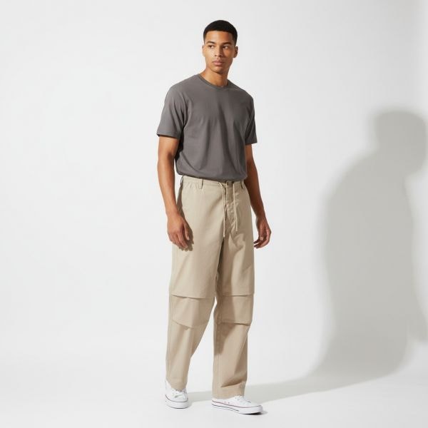 Cotton Wide Parachute Pants_Light Beige