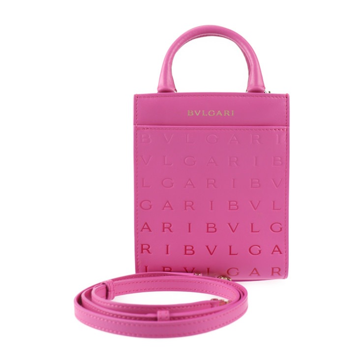 新古未使用展示品 BVLGARI ブルガリ ハンドバッグ 292318 カーフレザー ピンク系 ゴールド金具 ショルダーバッグ ロゴ【本物保証】
