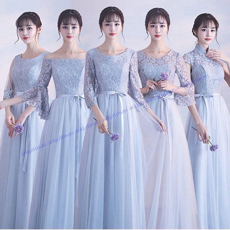 ロングドレス 演奏会 パーティードレス 結婚式 ドレス 袖あり ウェディングドレス レースアップ パーティドレス 二次会 お呼ばれ 発表会 忘年会 ドレス