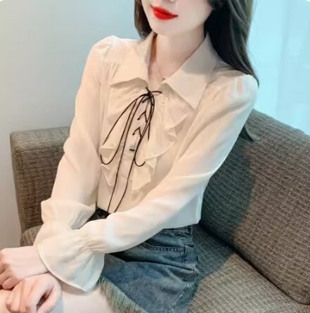 シャツ 長袖 リボン かわいい 大人可愛い きれいめ シンプル カジュアル 大人 上品 おしゃれ お洒落 かっこいい レトロ 大人女子 こなれ感 ラフ ラブリー キュート ガーリー ルーズ 個性的