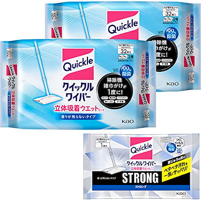 他サイト： 【まとめ買い】クイックルワイパー立体吸着ウエットシート 香りが残らないタイプ ３２枚×２個 ストロング１枚シート付の商品画像