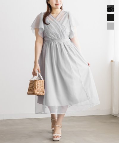 大きいサイズ レディース LL 3L 4L XL XXL XXXL CLETTEオリジナルカシュクールチュールワンピース