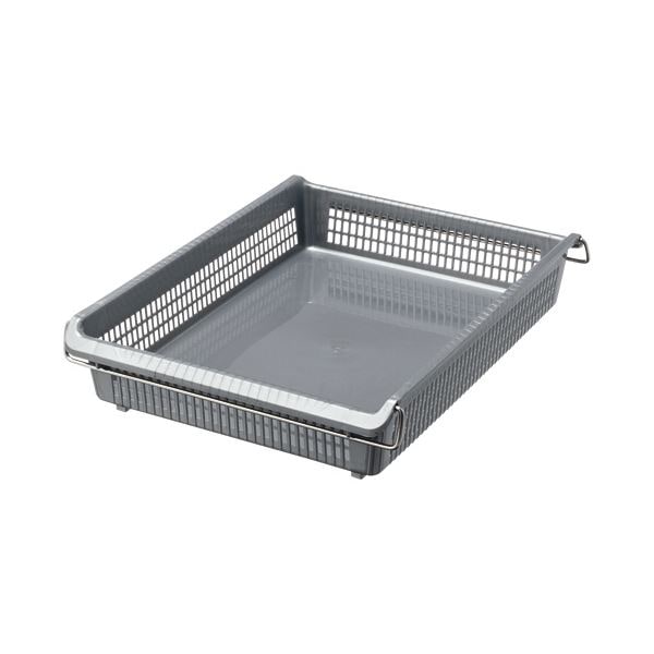 （まとめ）伊藤忠リーテイルリンクスタックトレーメタルハンドル付 浅型小 グレー STA4S 1個[x15セット]