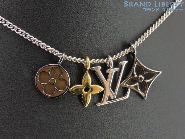 新品同様ルイヴィトンペンダントLVインスティンクトネックレスペンダントシルバーガンメタリックシルバーゴールドM00521