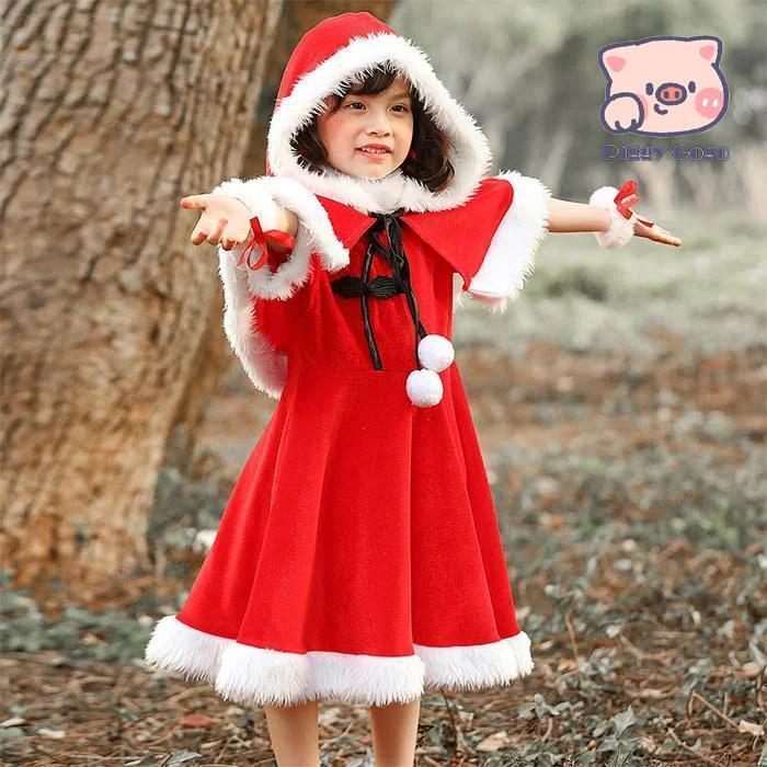 サンタ コスプレ クリスマス 子供 サンタクロース キッズ 女の子 コスチューム ワンピース ポンチョ サンタ服 子供服 帽子 カチューシャ 衣装 サンタコス 仮装
