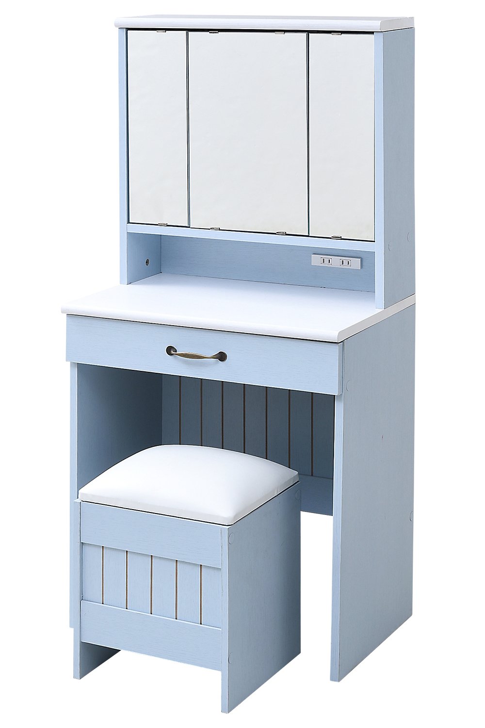フレンチカントリー家具 三面鏡ドレッサー&amp スツール 幅60 フレンチスタイル ブルー&amp ホワイト FFC-0004-BL