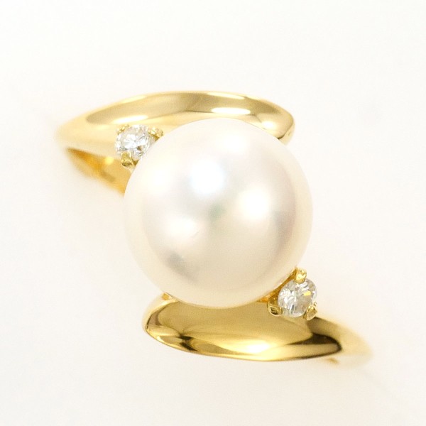 K18 18金 YG イエローゴールド リング パール約8mm ダイヤ ジュエリー 中古