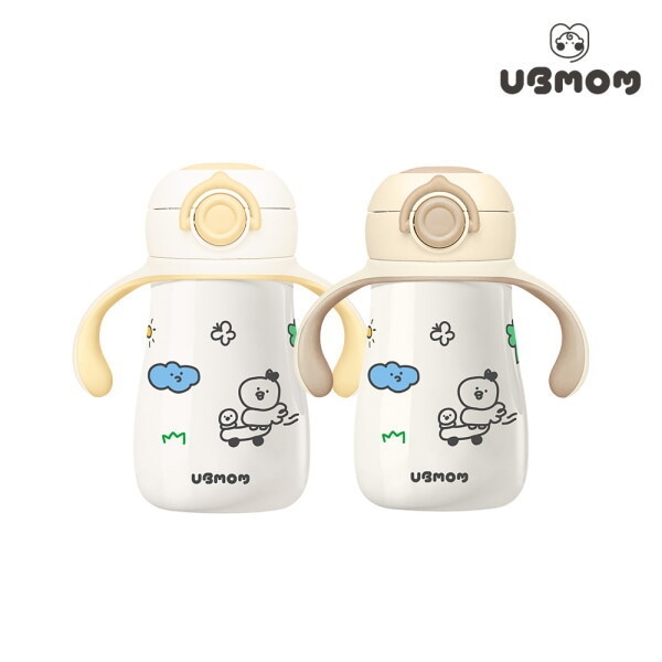 ユビマム デイリー ステンレス ワンタッチ ストローカップ (グレー/チョコ) 1P