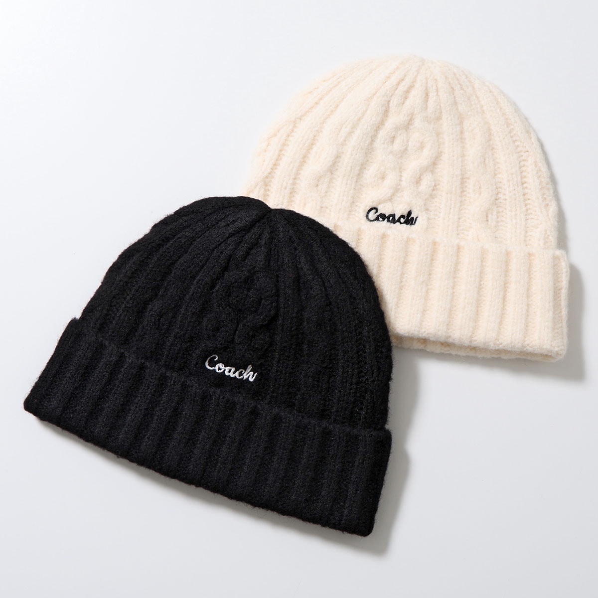 COACH コーチ ビーニー EMBROIDERED CABLE KNIT BEANIE CCL47 レディース ニット帽 リブ ニットキャップ ロゴ刺繍 帽子 カラー2色