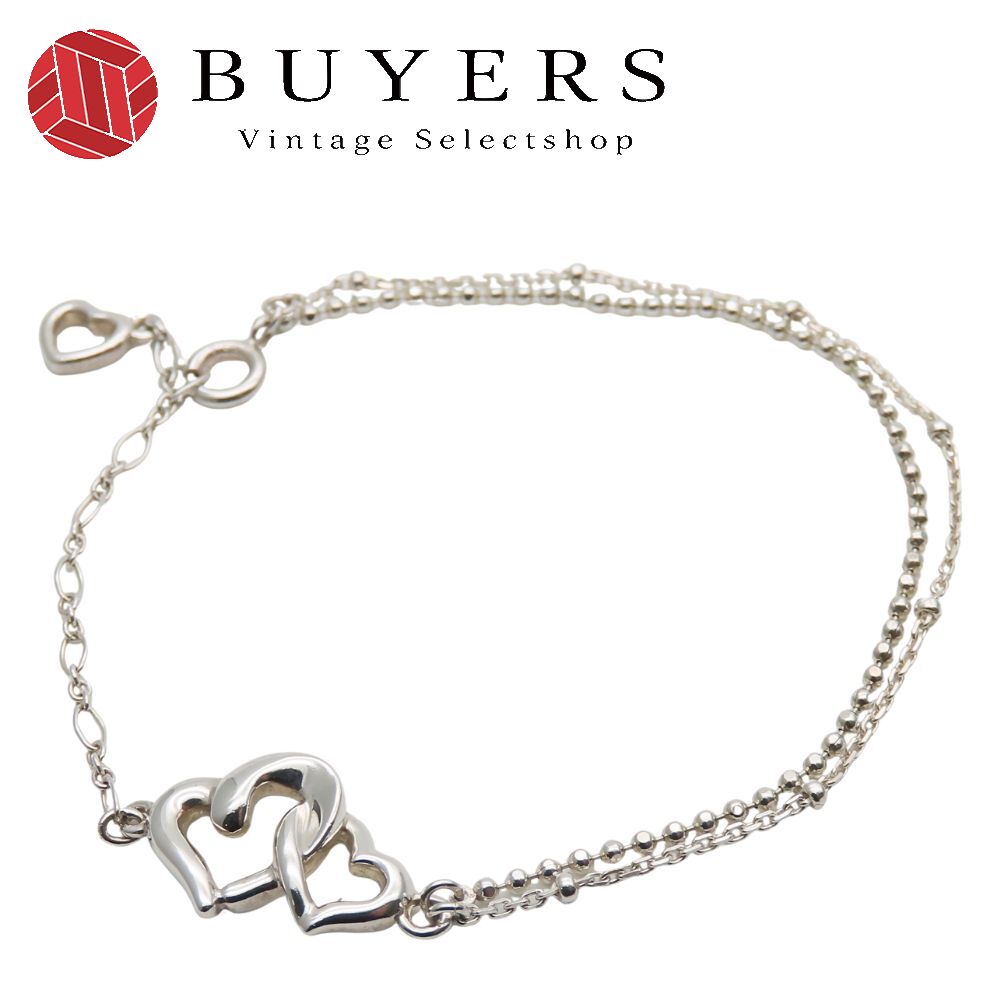 中古 ブレスレット ダブルハート シルバー シルバー 二重チェーン 可愛い アクセサリー レディース 女性