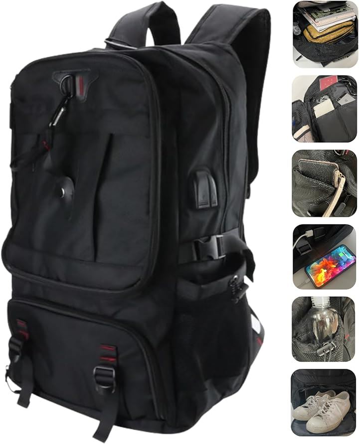 おしゃれ女子の大容量リュック 65Lx多収納xシューズ収納x17インチPC対応xUSB給電口 防災バッグ 通勤・旅行・ママバッグにも(ブラック)