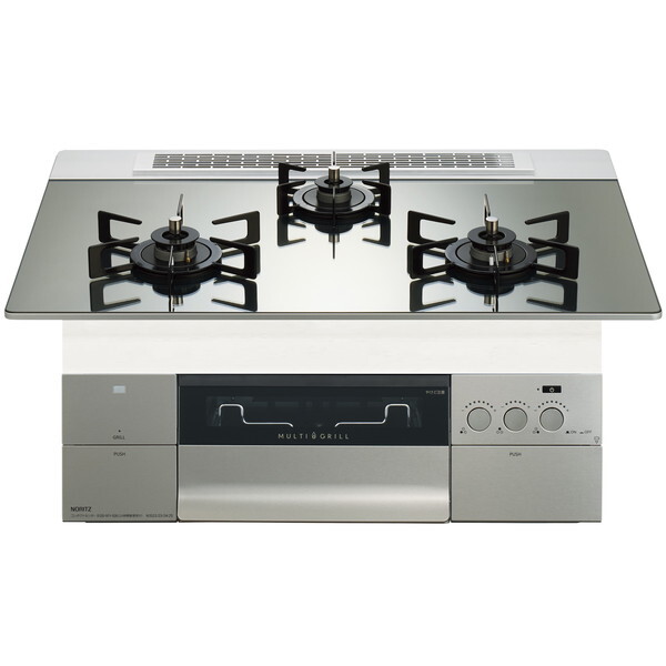 N3S24PWASKSTEC-LP プラチナシルバーガラストップ プログレ ビルトインガスコンロ (プロパンガス用・3口・幅75cm)