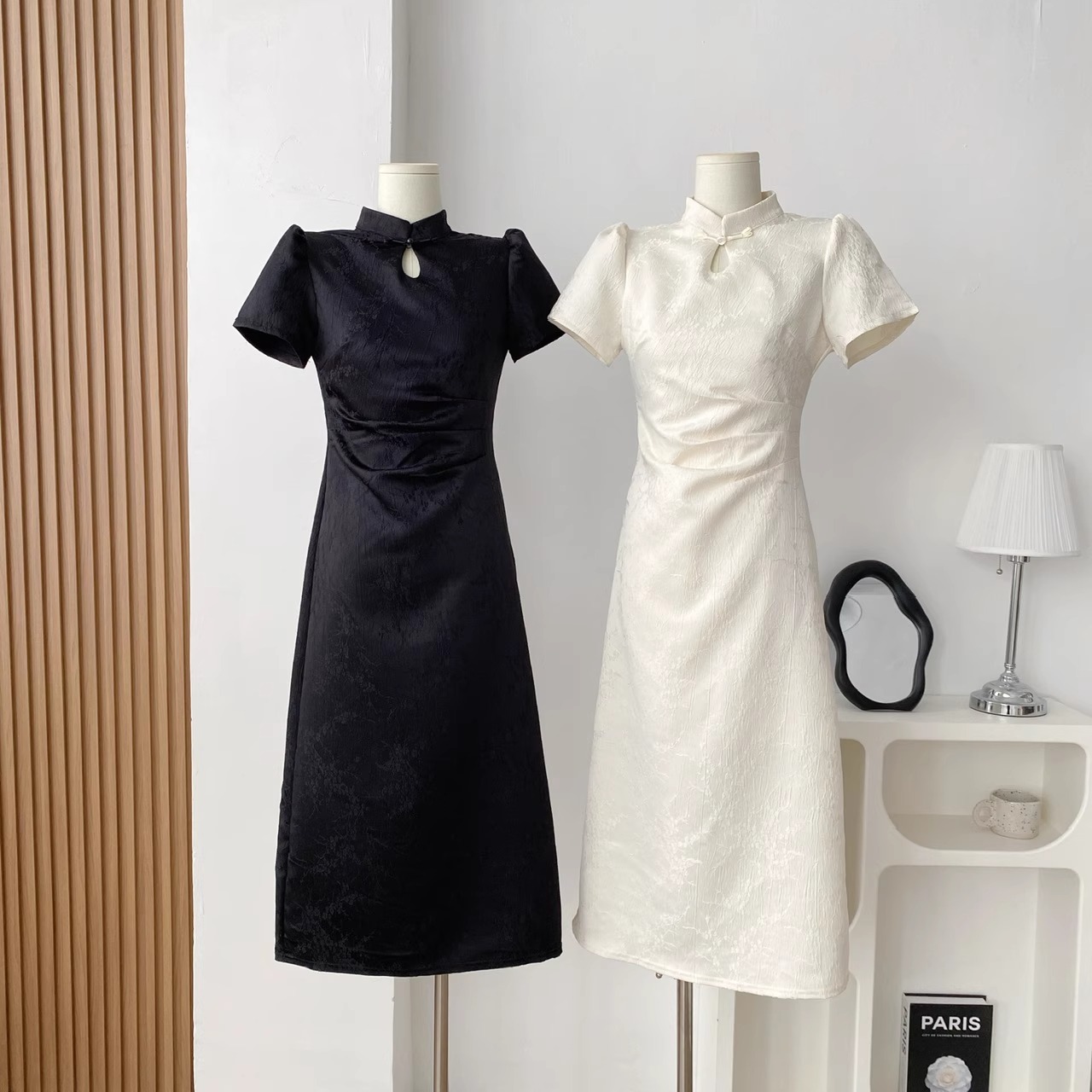 チャイナドレスバブリースリーブワンピースミディアムスカート 5,142円