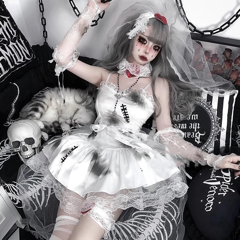 ハロウインメイド服人形花嫁ダークゴースト花嫁コスプレレディースユニフォームカルチャーウェアスーツパフォーマンスコスチューム和服コスチュームコスチューム