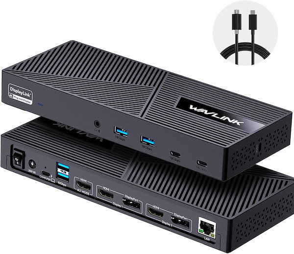 Wavlink Displaylink USB C ドッキングステーション トリプルモニター 130W電力供給 10G USB付き Mac Windows用 HDMI3 DisplayPort2 US
