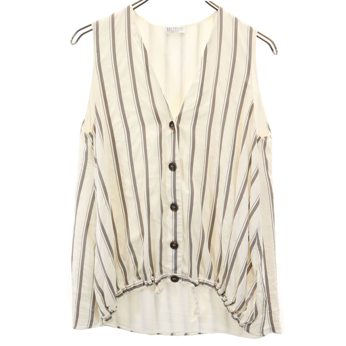 イタリア製 ストライプ柄 ベスト M アイボリー レディース 古着
