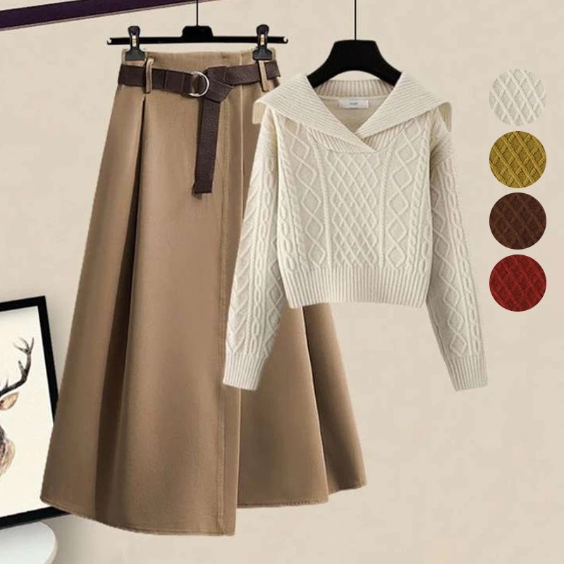 韓国ワンピース 二点セットトップス+ワンピース ニット オールインワン セットアップ 着痩せ ニット セットアップ