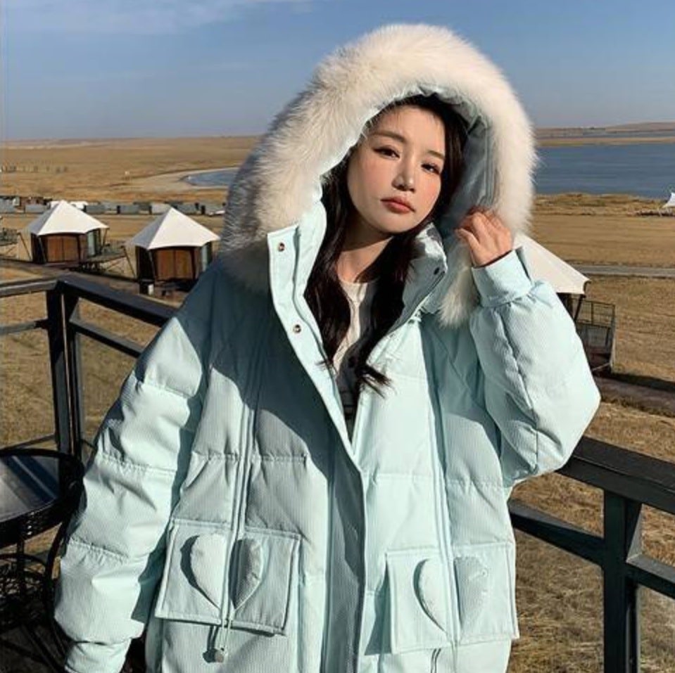 フードファーコート フードファーアウター 水色 ライトブルー ブルー 青 黒 ブラック 韓国 オルチャン レディース もこもこアウター もこもこコート モコモコアウター モコモココート