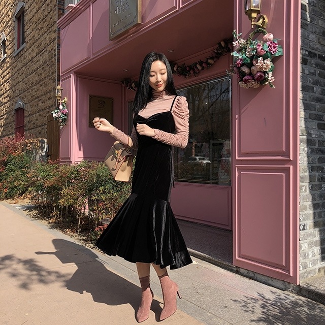 ベルベット コルセット ビスチェ ロングワンピース