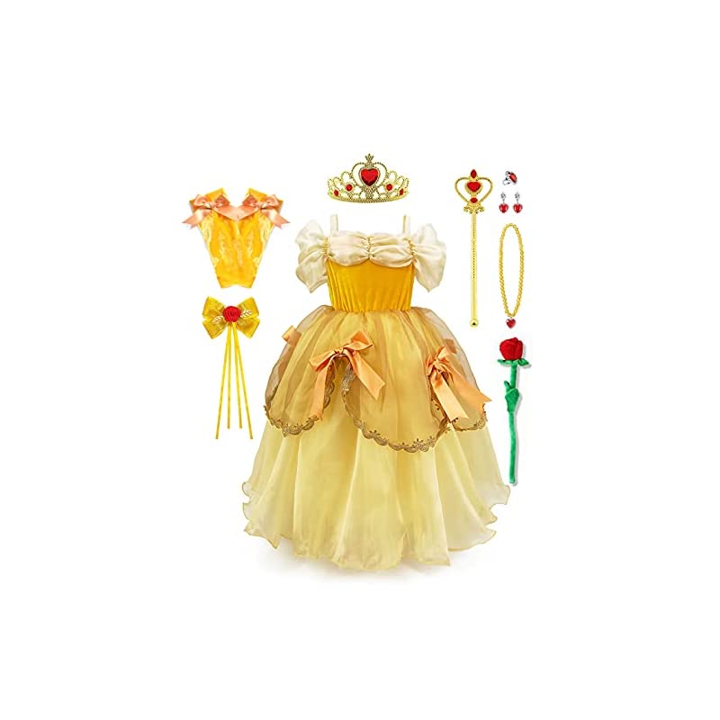 ベルドレス キッズ プリンセスドレス（美女と野獣風 ドレス＋ティアラ等）豪華9点 100-130cm