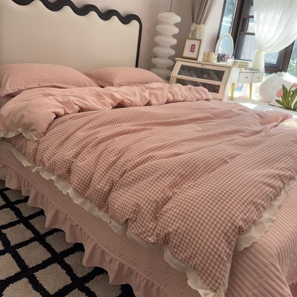 コットン・ベッドカバー4点セット 韓国ファッション布団カバー シンプルチェック布団カバー