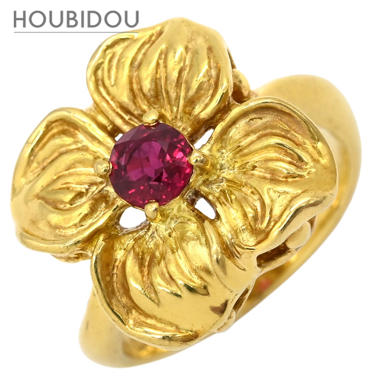 ケンゾー リング 指輪 ルビー フラワーモチーフ レッド×イエローゴールド T＆Co. 18K 750 YG 花 赤 ラウンドミックスカット 10号【中古】
