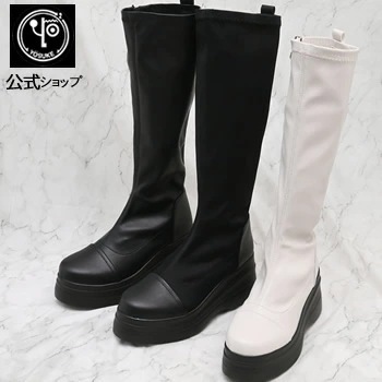 【公式SHOP特典キズ補修液付】 ヨースケ 厚底 ストレッチブーツ ロング レディース 歩きやすい 9.5cm厚底ソール