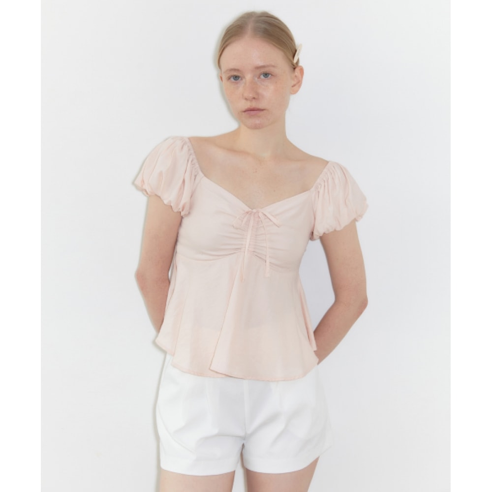 SINOON パフスリーブシャーリングブラウス (ピンク)