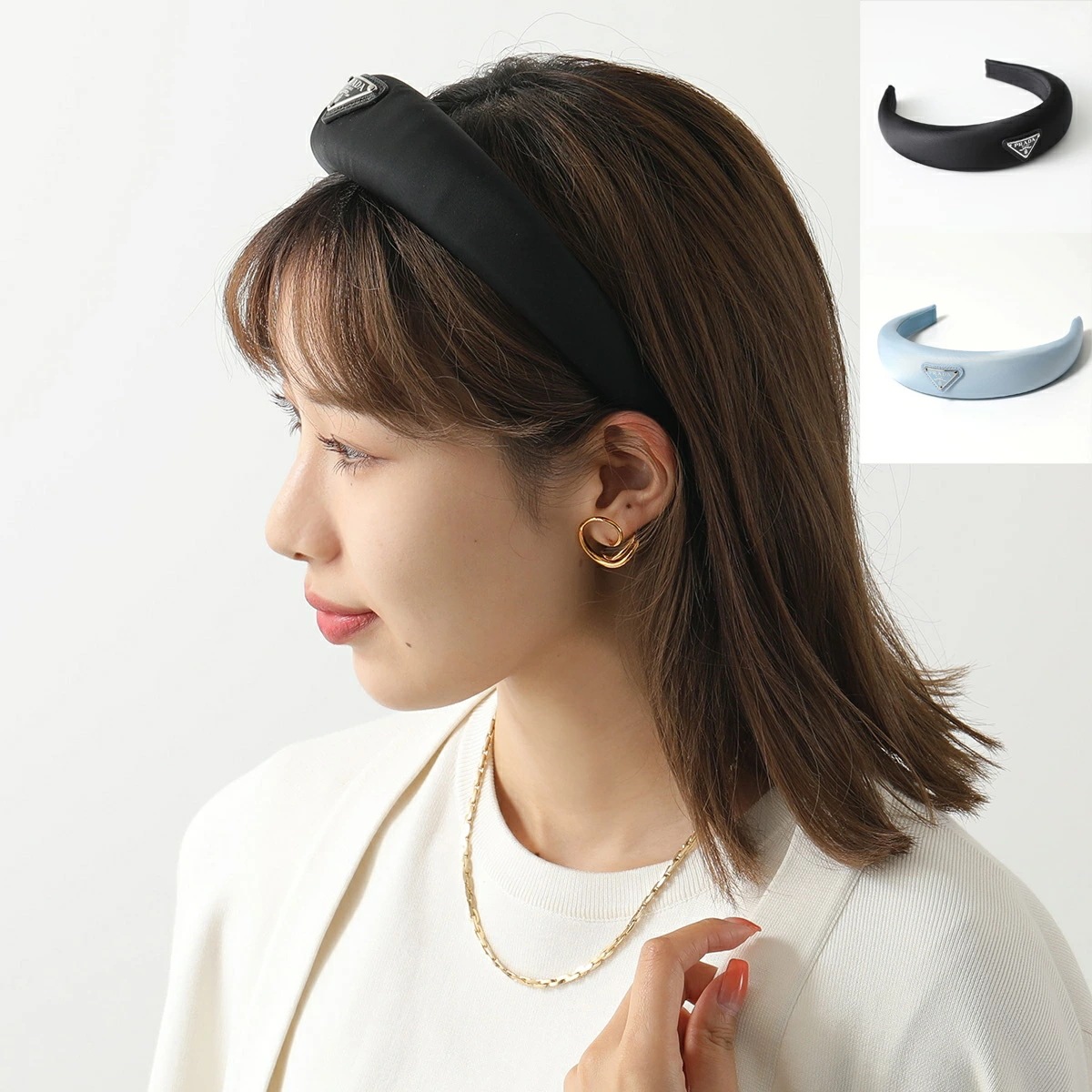 PRADA プラダ カチューシャ 1IH019 2DMI レディース Re-Nylon リナイロン ヘッドバンド ヘアアクセサリー 髪飾り トライアングルロゴ カラー2色