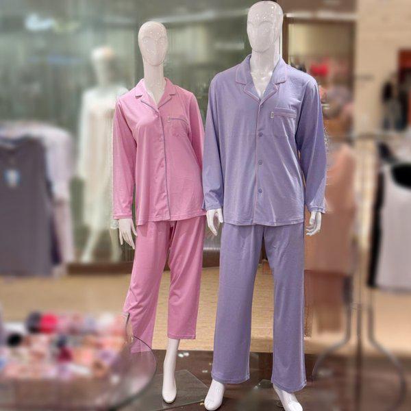男性女性 スーピマ綿60番手ニットソリッドパジャマSET (WPA2476M,W)
