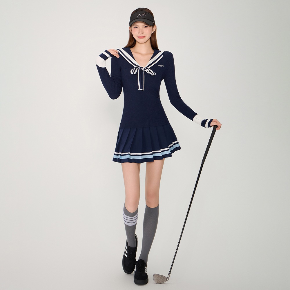 ゴルフウェア 2025 レディース ニット長袖 秋冬 スポーツウェア プリーツスカ スカート 女性 テニスウェア 韓国風