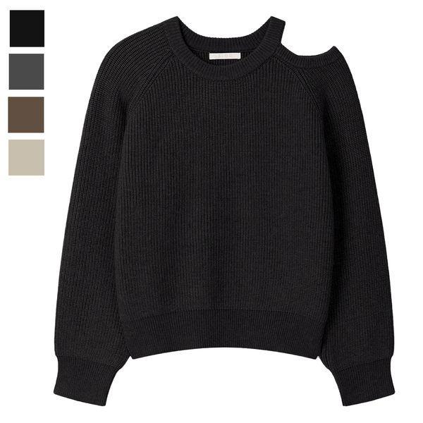 女子ベロスショルダー トリム ラウンド ニット SGW KN Q095 ブラック_P407852914