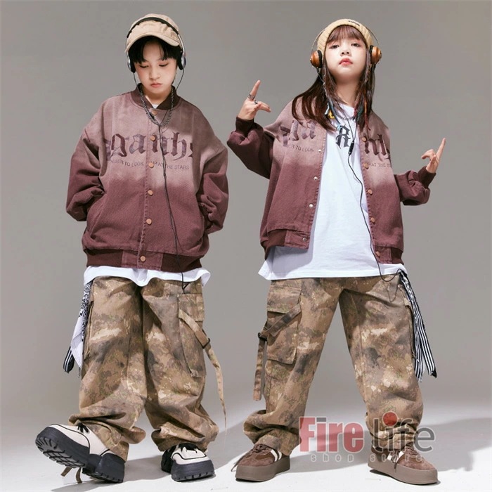 ヒップホップ キッズダンス衣装 派手 ベースボールジャケット カーゴパンツ 野球服 韓国風 HIPHOP グラデーション 男の子 女の子 ジャズダンス 個性的 ステージ衣装 練習着 演出服 韓国 原宿 5,049円