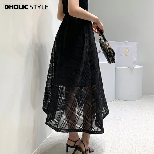 [メガ割りSALE]人気シースルーチェックスカート・p145961