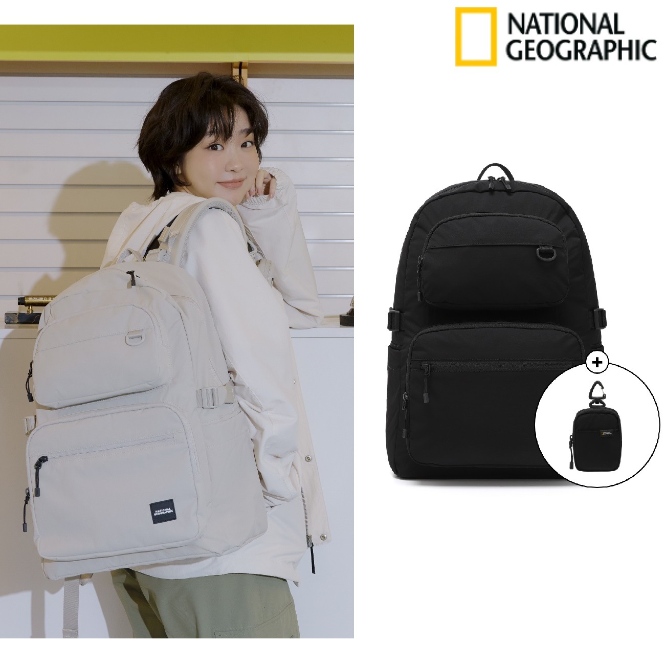 Adelie double pocket backpack 2色 25L (N245ABG550)韓国人気 新学期 カジュアルバッグ 学生バッグ デイリーバッグ 韓国人気 日常用 旅行用 男女共用