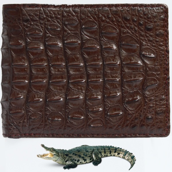 二つ折り財布 Brown Luxury Leather Men Wallet Hornback Alligator Bifold ID Window Card Holder