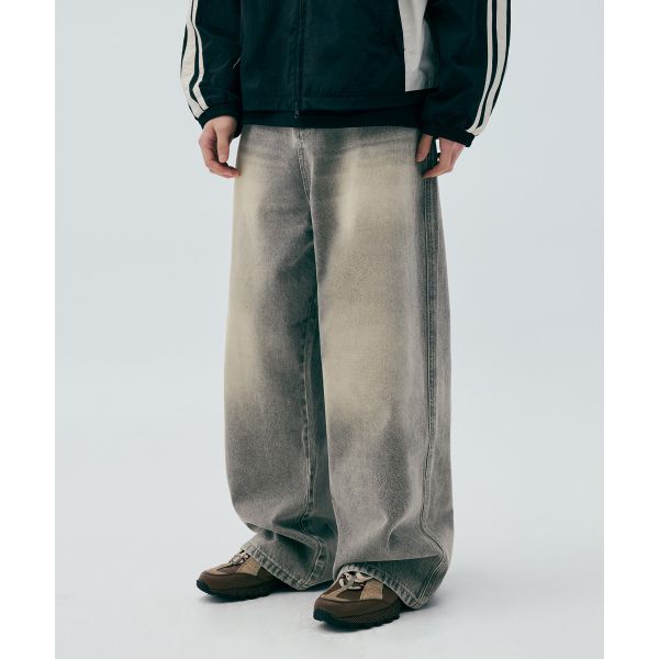 Extra Wide Super Baggy Fit Mud Denim Pants_Light Gray