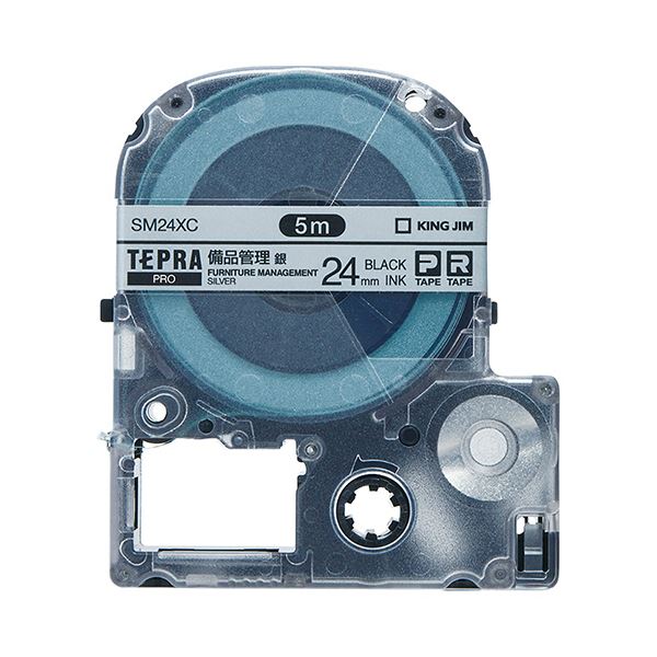 （まとめ） キングジム テプラ PRO テープカートリッジ 備品管理ラベル 24mm 銀／黒文字 SM24XC 1個 (×4セット)