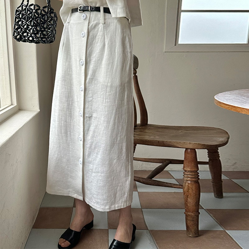 Liuke 韓国風ハイウエスト H 字型スカート女性夏ルーズ痩身ストレートベルト付きミドル丈スカート 41612