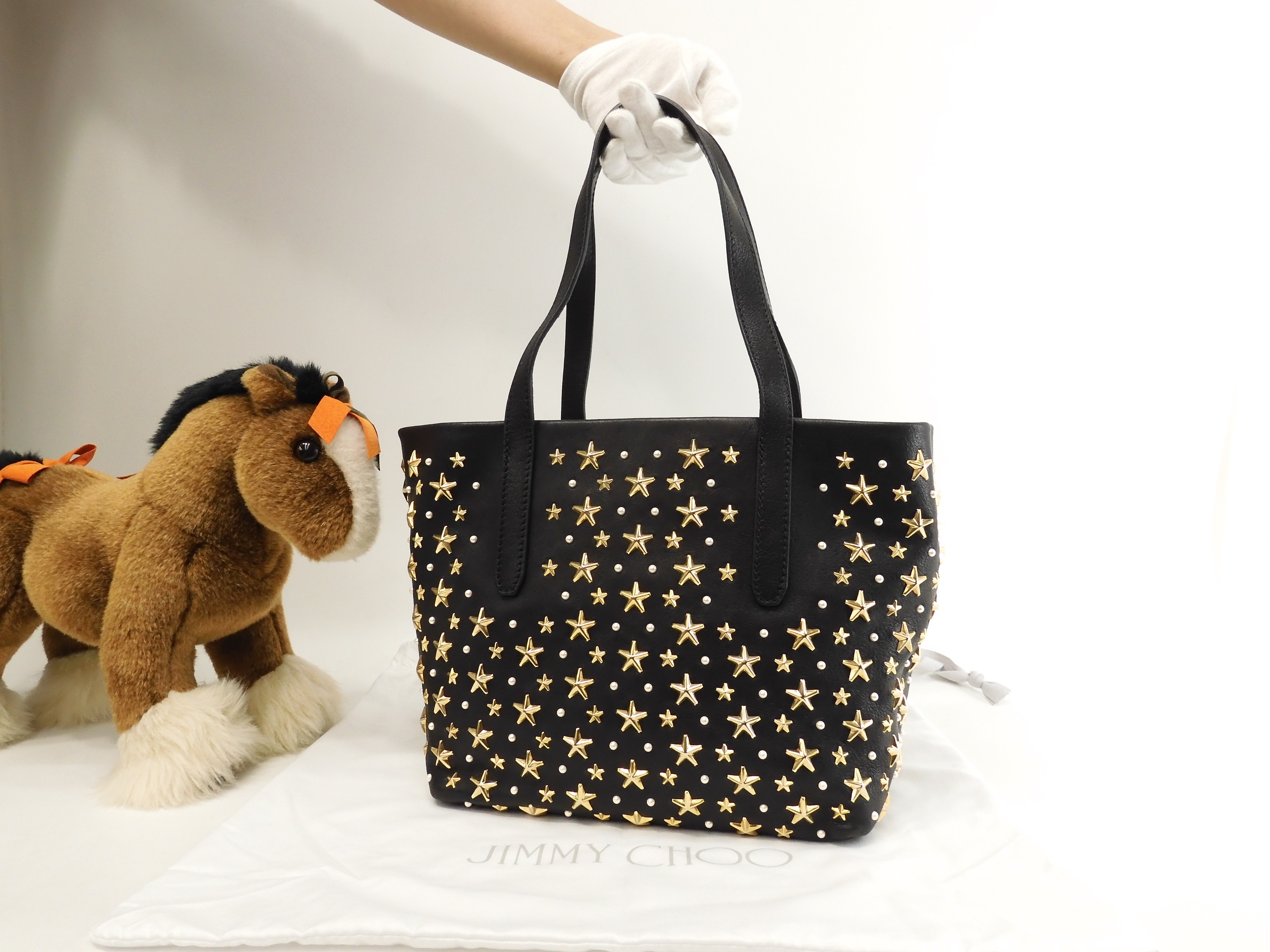 ソフィアS スタースタッズ/パール レザー黒 ハンドバッグ トート 新品同様@27Q0YC