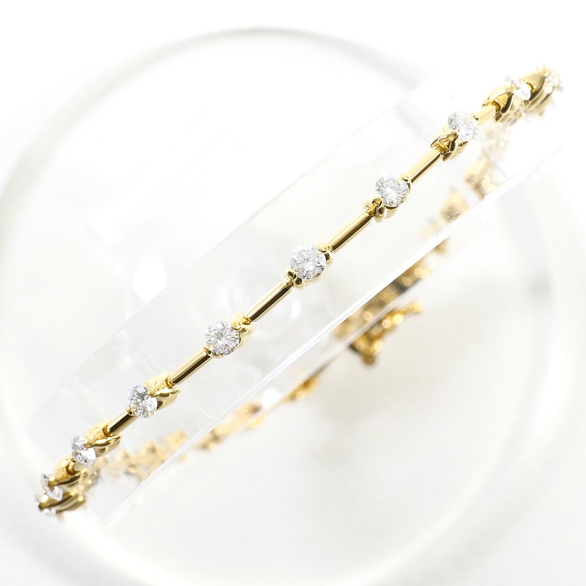 K18 18金 YG イエローゴールド ブレスレット ダイヤモンド 1.25ct 鑑別書 総重量約7.2g 約18.5cm 中古